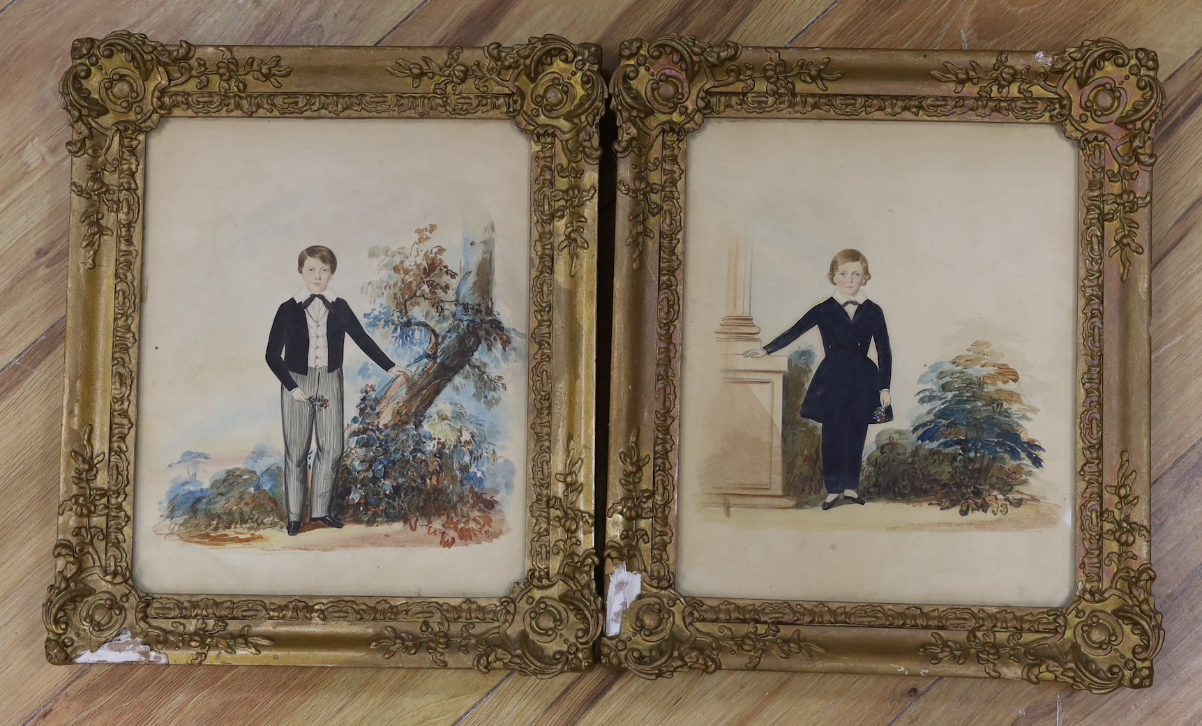 Victorian School, pair of watercolours, Portraits of the Pettinger Brothers c.1848, 26 x 22cm